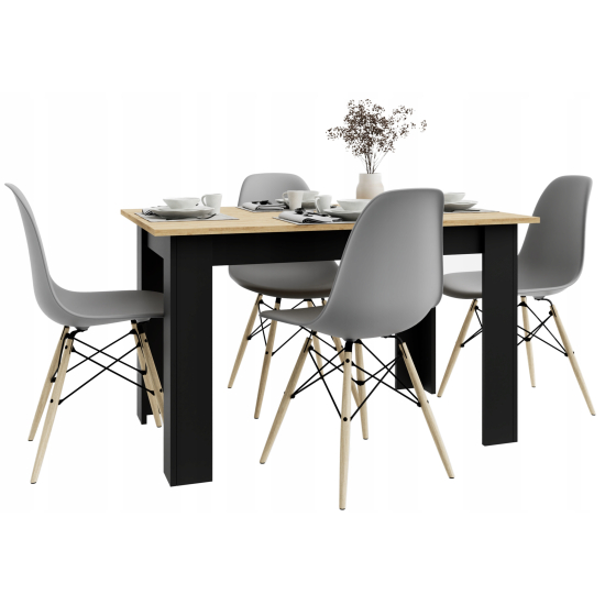 Stół kuchenny 120x80 Dąb Craft + Czarne nogi + 4 krzesła Skandynawskie Milano Szare